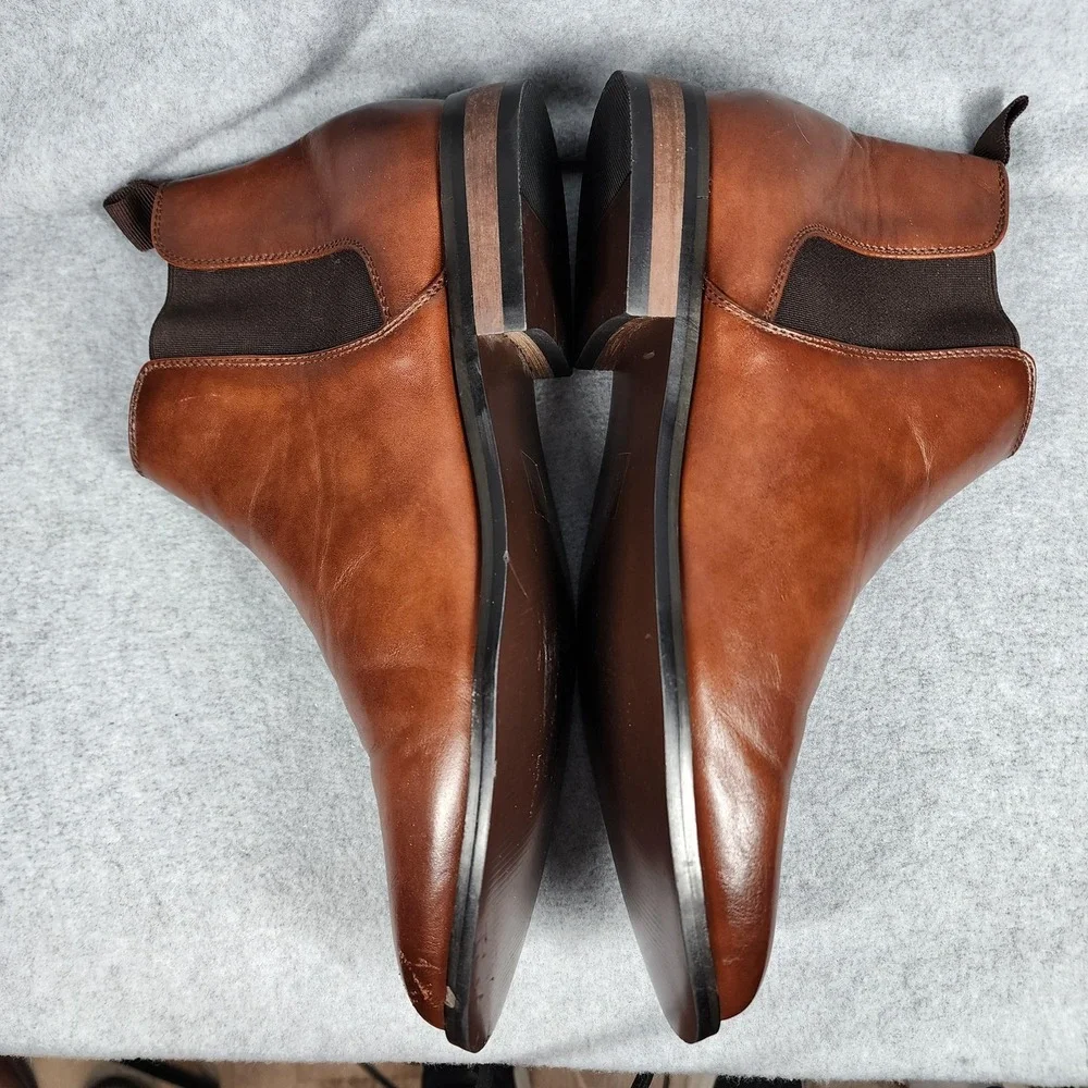 JXSN Chelsea Boots Mens Size 8.5 Brown Leather Pull On Ankle Dressy Office